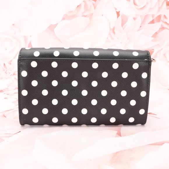 Kate Spade Women's Cheers Phone Wallet Black/White Polka Dot Leather W/Gift Box - Picture 7 of 10